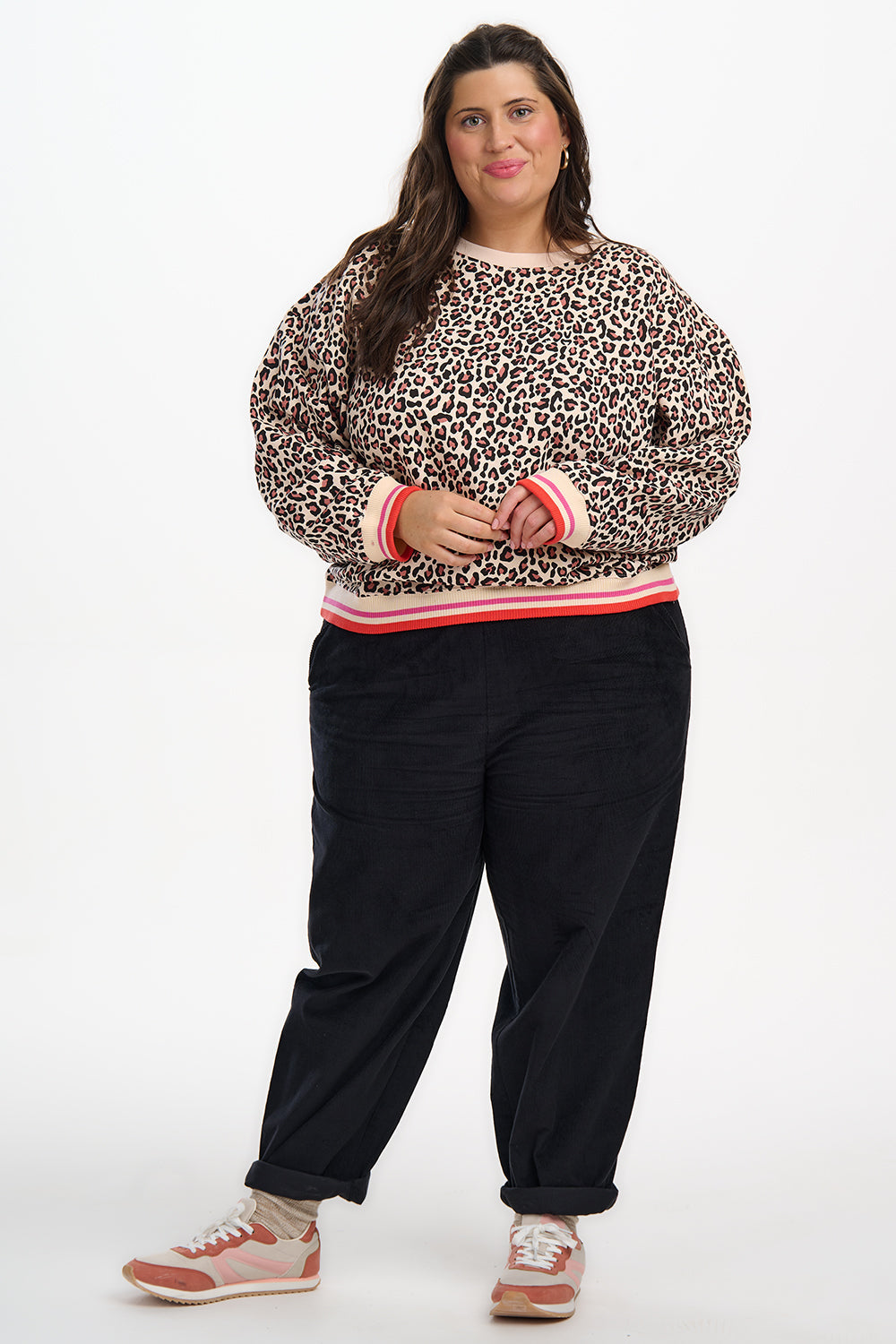 Eadie Relaxed Sweatshirt - Stone, Classic Leopard Retro Stripe