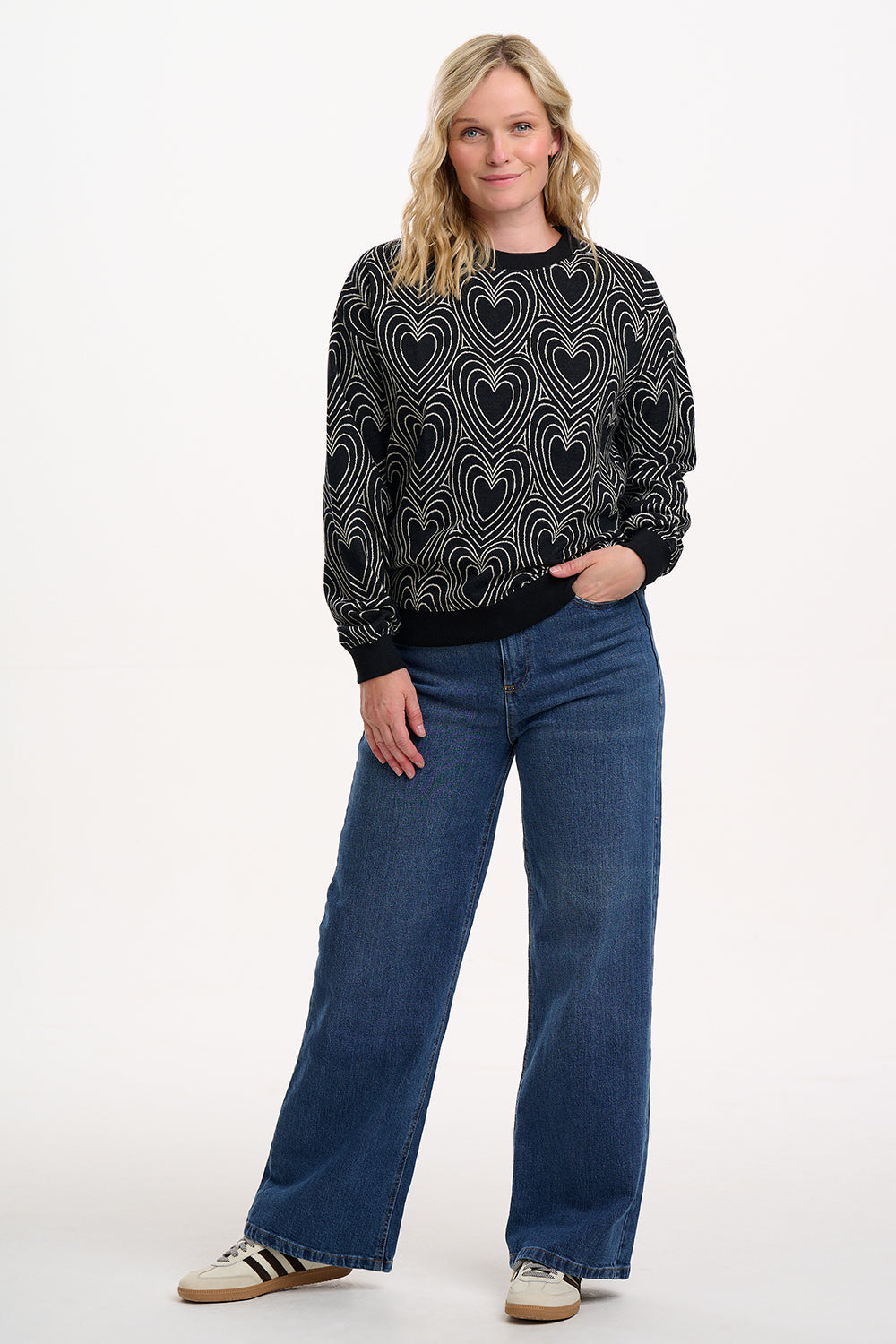 Gerri Jersey Jacquard Top - Black/Off White, Heart Explosion
