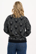 Gerri Jersey Jacquard Top - Black/Off White, Heart Explosion