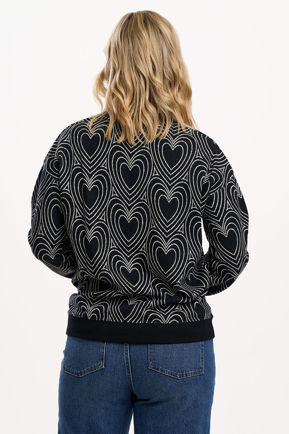 Gerri Jersey Jacquard Top - Black/Off White, Heart Explosion