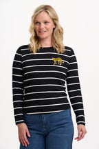 Josie Jersey Top - Black/White, Stripe Leopard