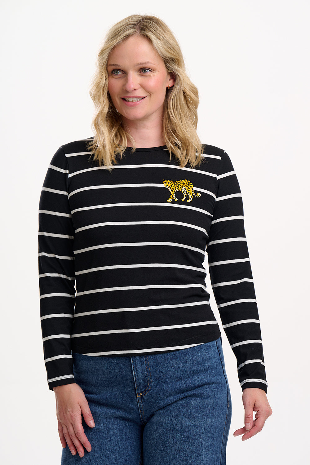 Josie Jersey Top - Black/White, Stripe Leopard