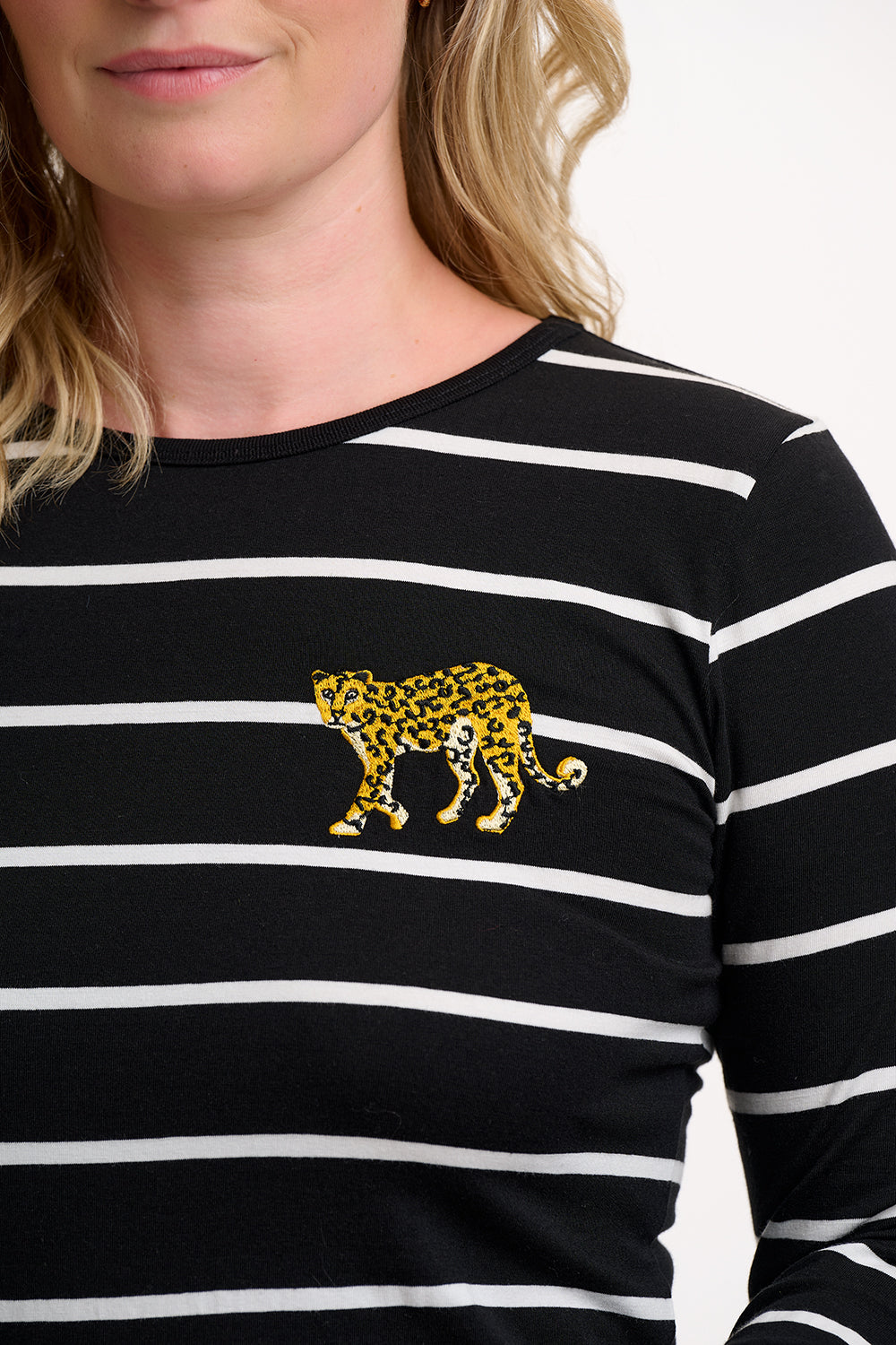 Josie Jersey Top - Black/White, Stripe Leopard