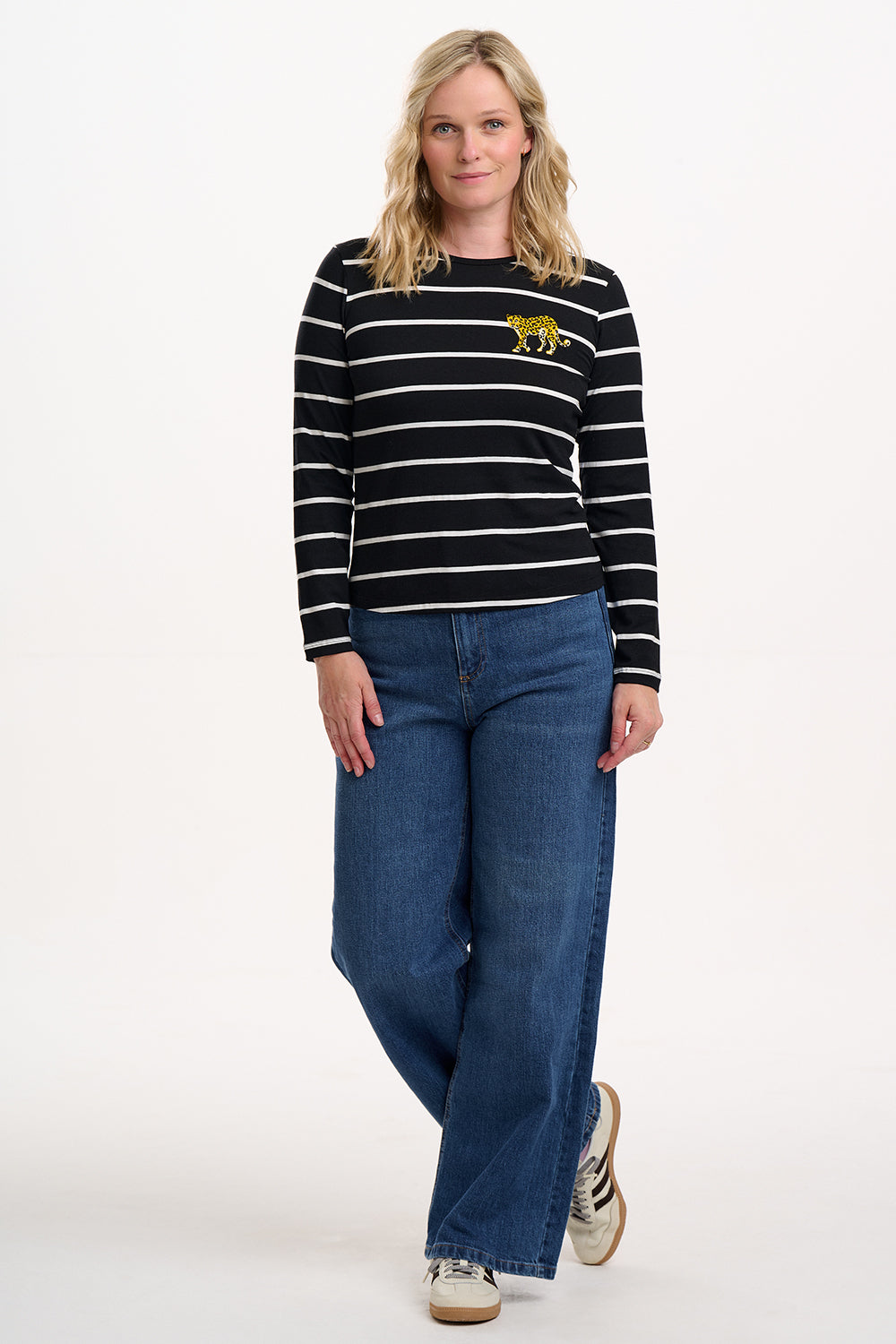 Josie Jersey Top - Black/White, Stripe Leopard