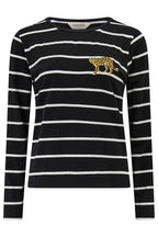 Josie Jersey Top - Black/White, Stripe Leopard