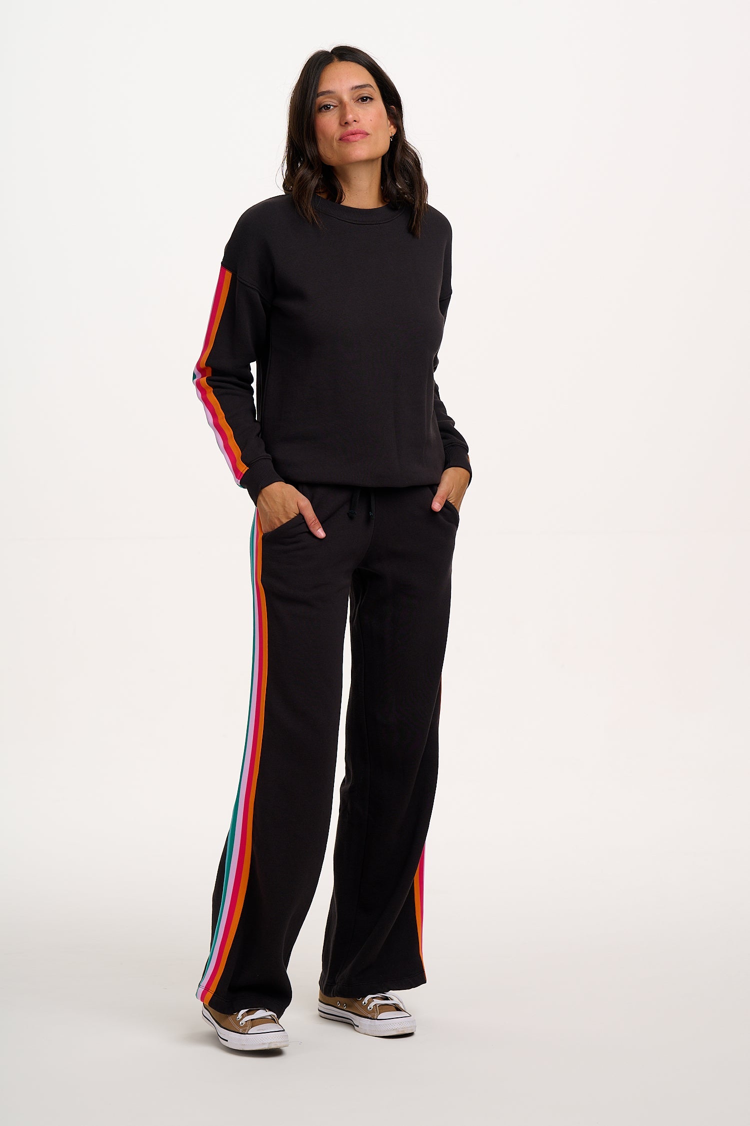 Laina Track Pants - Washed Black, Rainbow Trim