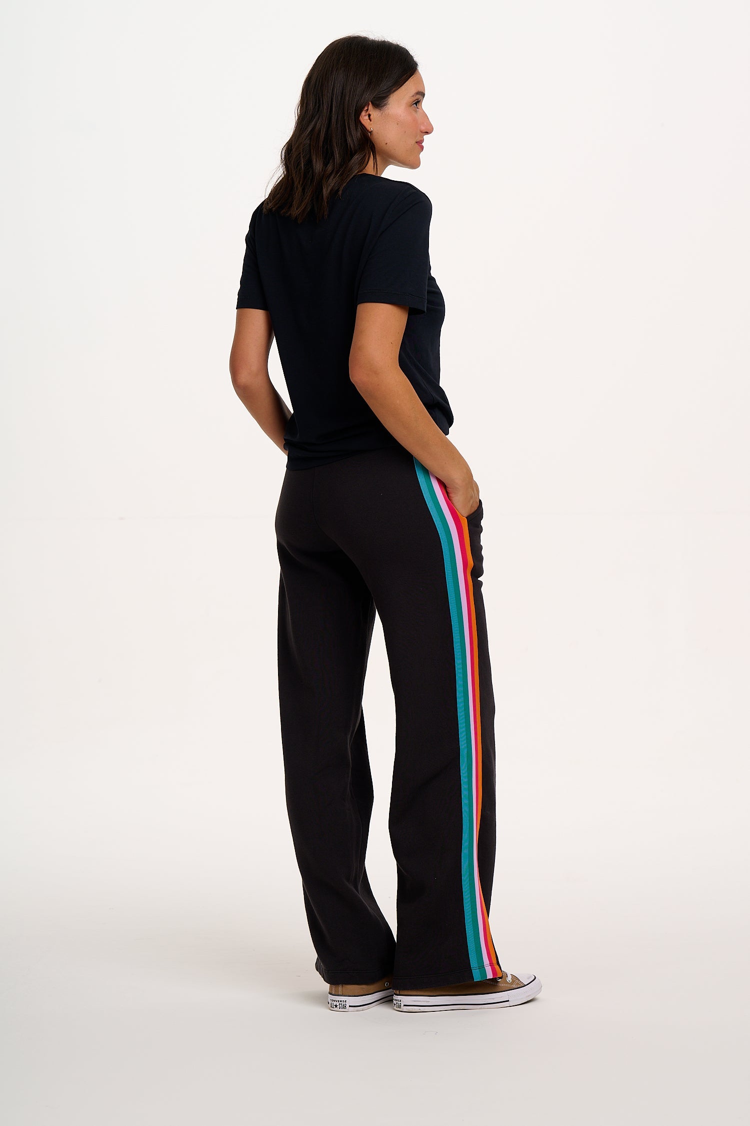 Laina Track Pants - Washed Black, Rainbow Trim