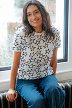 Maggie T-shirt - White/Black, Doodle Stars
