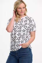 Maggie T-shirt - White/Black, Doodle Stars