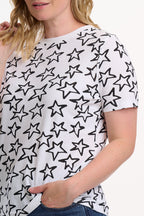 Maggie T-shirt - White/Black, Doodle Stars