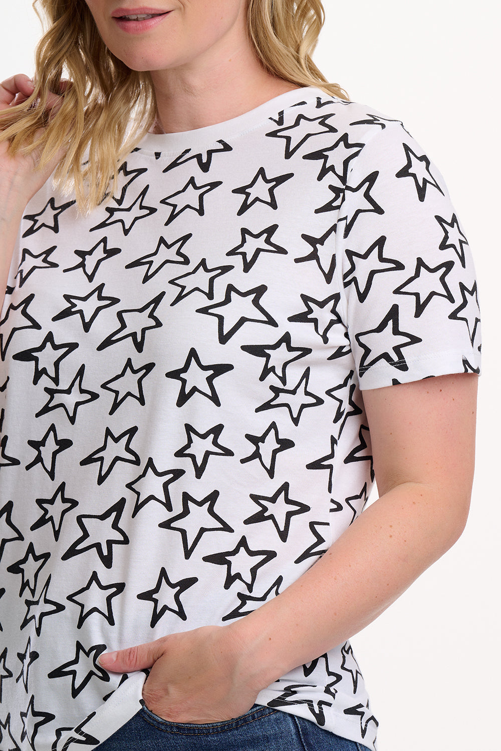 Maggie T-shirt - White/Black, Doodle Stars
