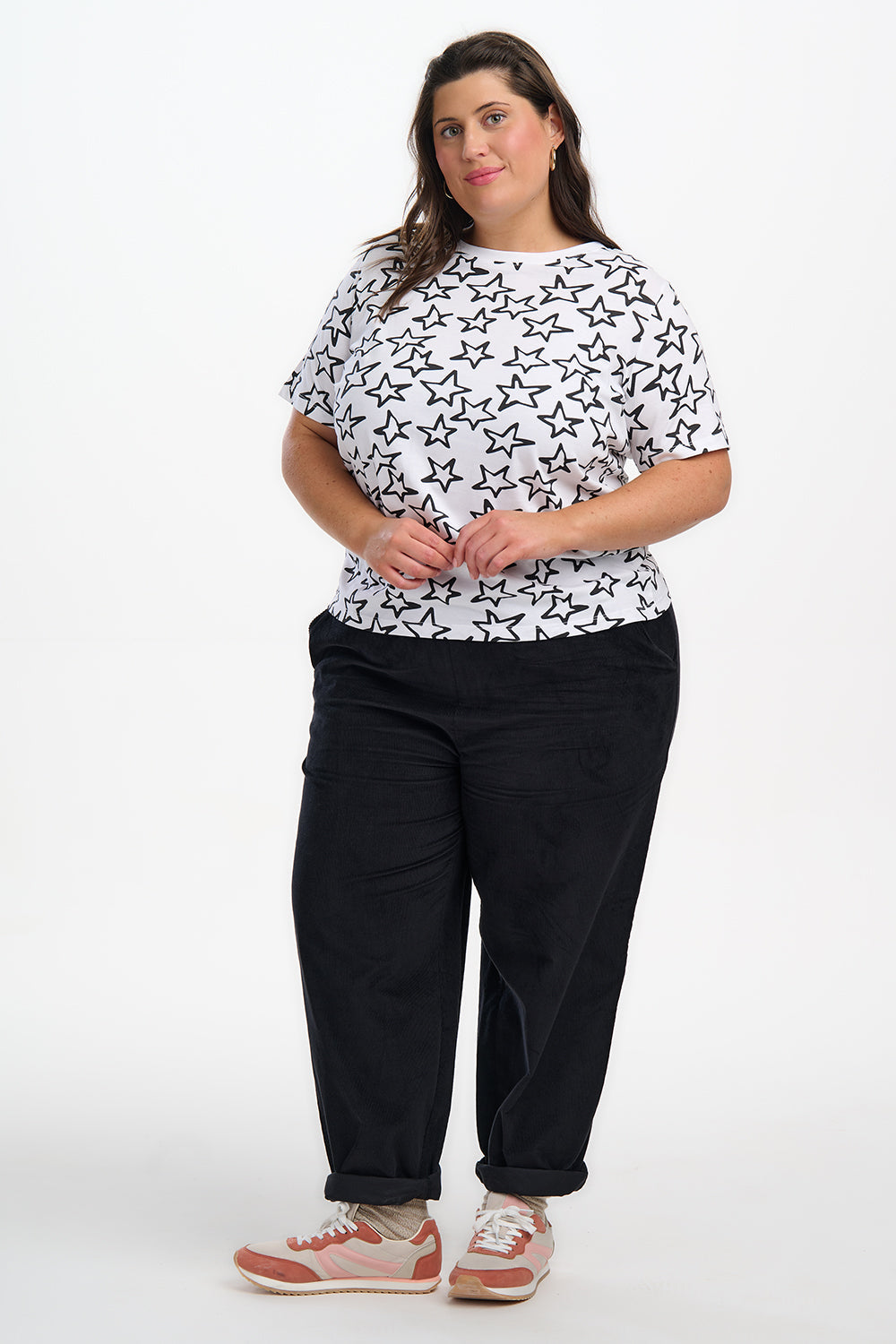 Maggie T-shirt - White/Black, Doodle Stars