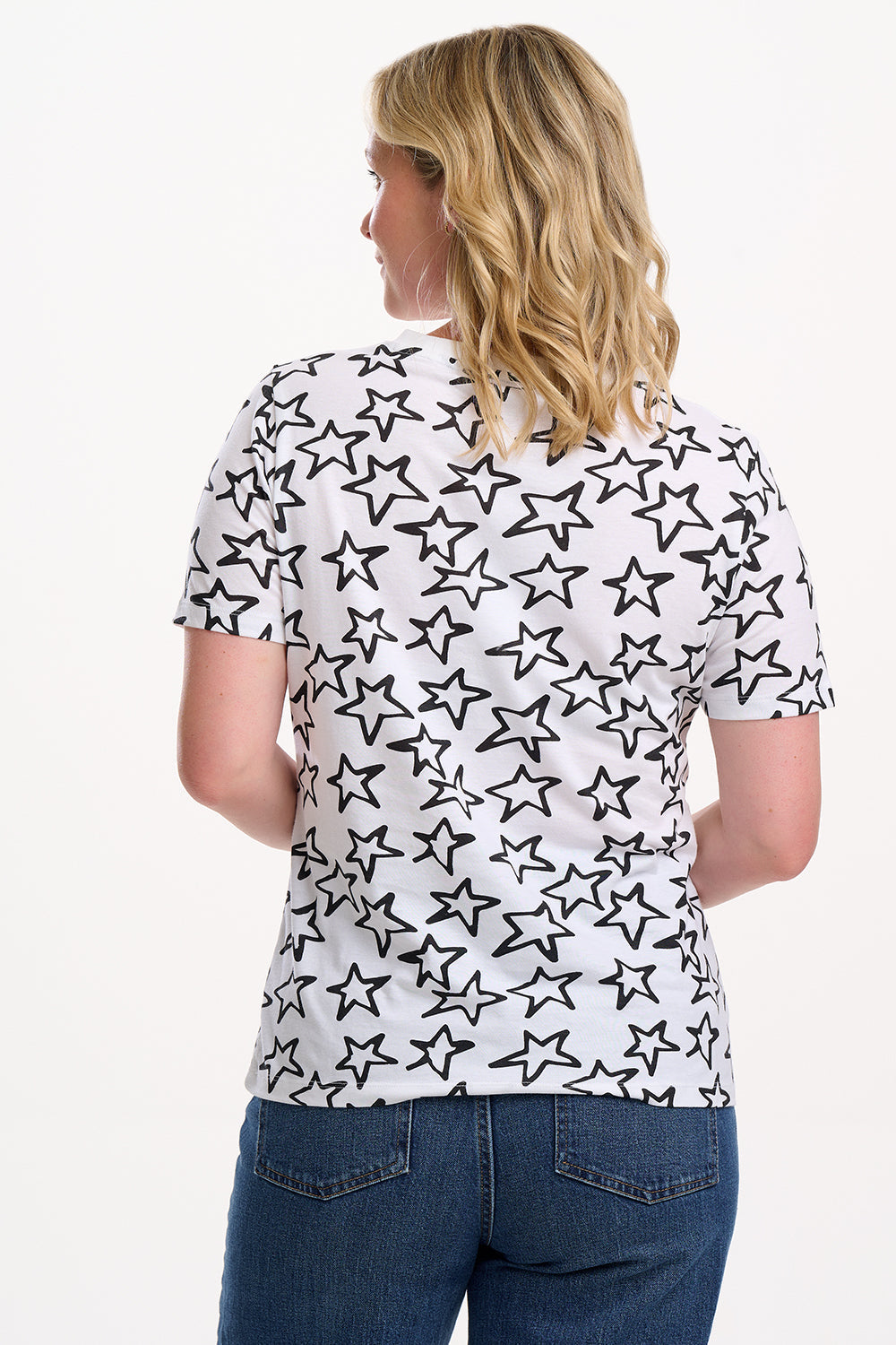 Maggie T-shirt - White/Black, Doodle Stars
