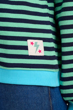 Mindy Blouson Sleeve Sweatshirt - Navy/Green, Stripe Contrast Rib