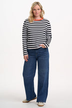 Vienna Jersey Top - White/Black, Striped Ringer