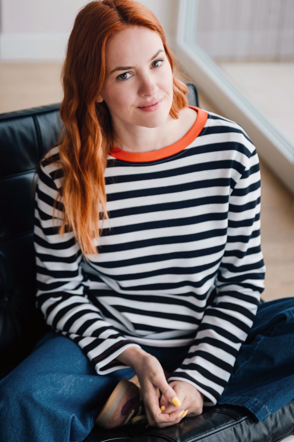 Vienna Jersey Top - White/Black, Striped Ringer